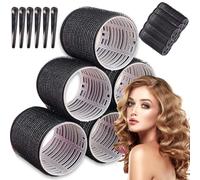 18PCS/SET Hair Roller for Women Plastic Self Grip Heatless Hair Curlers 6 Medium,6 Large Rollers and 6 Clips Hairdressing (Black)