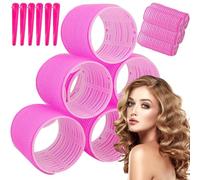 18PCS/SET Hair Roller for Women Plastic Self Grip Heatless Hair Curlers 6 Medium,6 Large Rollers and 6 Clips Hairdressing (Rose red)