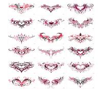 18pcs Sexy Belly Temporary Tattoos, Large Black Red Lace Waterproof Fake Body Tattoo Stickers for Women Girls Waist Abdomen Navel Decals