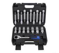 18pcs Shock Absorber Strut Nut Removal Tool Socket Kit Made Of Chrome Vanadium Steel With Plastic Storage Case For Half Inch Drive Ratchet Wrench Automotive Suspension Repair Hand Tools Set
