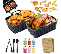 18Pcs Silicone Air Fryer Liners for Ninja Foodi Air Fryer AF300UK /AF400UK,Russell Hobbsand,COSORI, Air Fryer Silicone Trays, Reusable Silicone Dual Basket Air Fryer Liner for 7.6L-9.5L