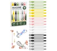 18Pcs Silicone Cable Ties, Data Cable Organiser for Bundling Earphone, Phone Charger, Computer Cords, Reusable Silicone Cable Straps Tidy in Home, Office, Kitchen, School (6 Colors)