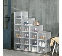 HOMCOM 18Pcs Clear Shoe Box For UK/Eu Size Up To 8.5/43 With Magnetic Door For Women/Men, 25 X 35 X 19Cm, Clear