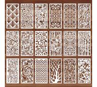 18Pcs Stencils for Crafts Painting, Reusable Cake Stencils Decorating Texture Stencils Background Stencil Leaf Floral Tree Templates for Painting on Wood Furniture Card Canvas Paper Scrapbook