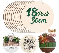 18PCS Unfinished Wooden Circles - 30cm / 12 inches Wood Rounds Slices - Blank Discs/Cutouts for DIY Crafts, Painting, Pyrography, Door Hangers/Signs & Christmas/Holiday/Party Decorations