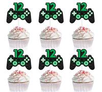 18pcs Video Gaming Cupcake Toppers Kids Level Up 12th Birthday Happy Game-Controller Decorations Set, Birthday Party for Boys and Girls, Game-Night, Game-Powder Party Unlock Decorations (12th)