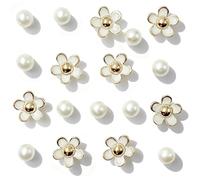18PCS White Dasiy Pearl Shoe Charms Flower Pearls Shoe Decorations Charm Set Cute Flowers Junk Charms for Shoes Decoration Fashion Womens Floral Shoes Resin Buckle Decor Accessories for Women