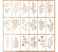 18pcs Wildflower Stencils for Painting, Leaves and Flower Stencil Reusable Botanical Plant Floral Drawing Templates for Wood Craft Canvas Wall Art Furniture Decor