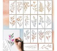 18PCS Wildflower Stencils for Painting on Walls Furniture and Crafts - Reusable Floral Stencils Flowers and Leaves Templates for DIY Art Projects, Card Making, Wood & Wall Decor