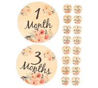 18pcs Wooden Baby Month Signs Growth Cards for Newborn Photos | Beige Set, Lightweight Discs for Decoration and DIY Crafts, Portable Keepsakes to Mark Significant Moments