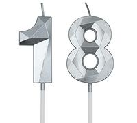 18th & 81st Birthday Candles for Cake, Silver Number 18 81 3D Diamond Shaped Candle Birthday Decorations Party Supplies for Girls, Boys, Women or Men