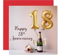 18th Anniversary Card for Women Men - Balloons & Bottle of Bubbly - Happy 18 Year Anniversary Card for Companion Boyfriend Girlfriend Partner, 145mm Wedding Anniversaries Greeting Cards