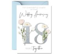 18th Anniversary Card for Women Men - Fancy Floral Flowers - Happy 18 Year Anniversary Card for Companion Boyfriend Girlfriend Partner, A5 Wedding Anniversaries Greeting Cards