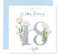 18th Anniversary Card for Women Men - Fancy Floral Flowers - Happy 18 Year Anniversary Card for Sister Friends Family Auntie, 145mm Wedding Anniversaries Greeting Cards