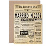 18th Anniversary Card for Women Men - Vintage Newspaper Married in 2007 - Happy 18 Year Wedding Anniversary Card for Wife Partner Husband Companion, 5x7 Inch Anniversaries Greeting Cards