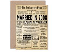 18th Anniversary Card for Women Men - Vintage Newspaper Married in 2008-18 Year Wedding Anniversary Card for Partner Husband Companion Wife, 5x7 Inch Anniversaries Greeting Cards