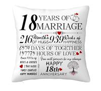 18th Anniversary Cushion Cover Gift for Him Her, 18 Years Anniversary Wedding Gifts Decorations for Couple Boyfriend Girlfriend Men Women Husband Wife, 18 Years of Marriage Pillow Case 45x45cm