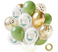 18th Birthday Balloons Sage Green and Gold,12inch Olive Green White Metallic Gold Confetti Latex Balloons for Girls Boys Men Women 18th Birthday Wedding Jungle Anniversary Supplies Decor