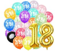 18th Birthday Balloons Set,Gold Number 18 Balloon and 20pcs 12" Multicoloured Numbers Printed Latex Age Balloons,Birthday Balloons for Girls Boys Birthday Decorations,18th Anniversary Party Supplies
