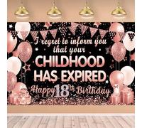 18th Birthday Banner Backdrop I Regret to Inform You Your Childhood Has Expired Backdrop Rose Gold for Girls 18 Years Old Party Decorations Photo Booth Background Photoshoot Banner (Rose Gold)