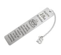18th Birthday Bookmark Gift for Women and Man, Metal Keepsake, Cake Design | Engraved: "legally an adult, spiritually still asking where things go in the washing machine." With an 18 charm.