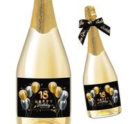 18th Birthday Bottle Label with Bow Black Silver Gold Lacquer Finished 9 x 12 cm Happy Birthday 18 Birthday Decoration Birthday Gift Gifts for Women Men