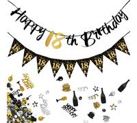 18th Birthday Boy, Elegant Black Gold Birthday Decoration for 18th Birthday, Party Decoration Set with Banner and Confetti, Ideal for Growing Up Celebrations, 18th Birthday Banner Boy