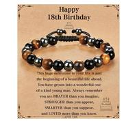 18th Birthday Bracelet Gifts for Boys Him Tiger Eye Crystal Beaded Bracelets 18 Year Old Boy Presents Ideas Unusual with Card for Son Grandson Nephew Brother Mens Personalised Birthday Jewellery Gift