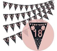 18th Birthday Bunting, Happy Banner Bunting Flags, 40 Pieces Triangle Rose Gold Glitter Diamond by Numbers 18th Birthday Anniversary Theme Party Decoration Supplies