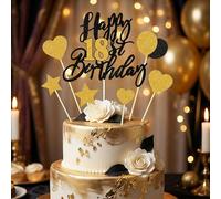 18th Birthday Cake Topper - Black Gold Glitter Star Number Decorations - Pre-Assembled Party Supplies for Cake Decorating - No Assembly Needed