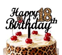 18th Birthday Cake Topper Cherry Cheetah Print Happy 18th Bday Cake Topper 18th Birthday Decorations for Girls