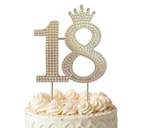 18th Birthday Cake Topper - Elegant Happy Anniversary Cake Topper with Rhinestones and Little Gold Crown Birthday Party Cake Decoration Supplies, Makes a Great Centerpiece, Gifts for Girls and Boys