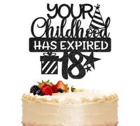 18th Birthday Cake Topper - Your Childhood Has Expired 18 Cake Topper - Cheers to 18 Years Decorations Black Glitter