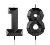 18th Birthday Candle Black Number 18 Candles 3D Design Cake Topper Decorations Happy Birthday Candle for Women Men Wedding Anniversary Celebrations Party Supplies