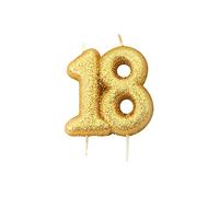 18th Birthday Candle, Metallic Gold Glitter Number 18 Cake Topper, 18th Birthday Cake Decoration for Men/Women, 7cm