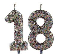 18th Birthday Candle Pretty Multicolour Glitter Number 18 Candles Cake Topper Decorations Happy Birthday Candle for Girls Boy Women Anniversary Celebrations Party Supplies