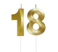18th Birthday Candles for Cake - Gold Number Candle - Birthday Cake Topper for 18 Years Old Celebration - Anniversary Wedding Party Supplies Decorations