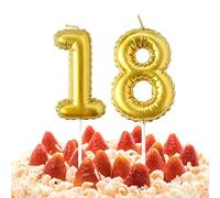 18th Birthday Candles Gold - Number 18 Balloon Design Cake Candles for 18th Birthday Party Decorations, Sparkler Candles for Cakes (Gold)