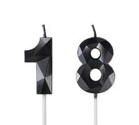 18th Birthday Candles, Number 18 Black Candles for Cake, Happy Birthday Candles Cake Topper Decorations for Birthday Party Wedding Anniversary Celebration Supply