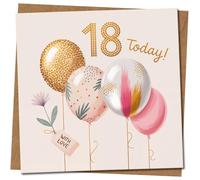18th Birthday Card - 18 Today Balloons Design, 145mm x 145mm Square, Includes Kraft Envelope