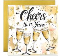 18th Birthday Card - Cheers to 18 Years - Elegant Birthday Card with Mettalic Gold Envelope