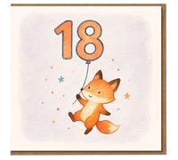 18th Birthday Card - Cute Watercolour Fox Holding 18 Balloon with Confetti - For Him or Her, Teen, Son, Daughter, Friend