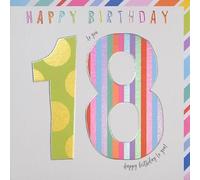 18th Birthday Card Eighteen - Bright Silver Foiled Bold Design Greeting Card