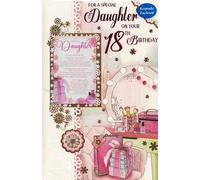 18th Birthday Card for Daughter - Large 9x6 Inch Luxury Card with Keepsake Card Attached on Front - Special Daughter 18th Birthday Gift Card, Pink Floral Design