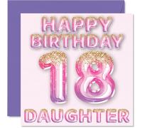 18th Birthday Card for Daughter - Pink & Purple Glitter Balloons - Happy Birthday Cards for 18 Year Old Daughter from Mum Dad Parents, 145mm Bday Greeting Cards Gift