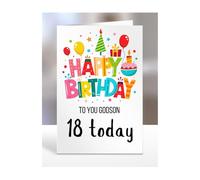 18th birthday card for GodSon, gifts for girl, girls, boy, boys, gift, presents, female, male, him, her, Happy birthday to you, 18 years old today, A5-162r_16