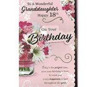 18th Birthday Card for Granddaughter, Large Format with 8-Page Insert, Pink Floral Design