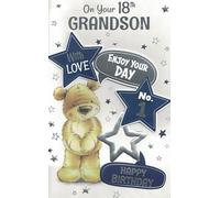 18th Birthday Card for Grandson, Large 30.5 x 20.3 cm, Cute Bear Design with 8-Page Insert
