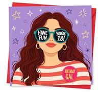 18th Birthday Card for Her, Birthday Gal Design with Fun Sunglasses, Cute 18th Greeting Card for Daughter, Sister, Friend or Niece