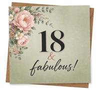 18th Birthday Card for Her, Floral 18 & Fabulous Design, Elegant Age 18 Birthday Greeting Card